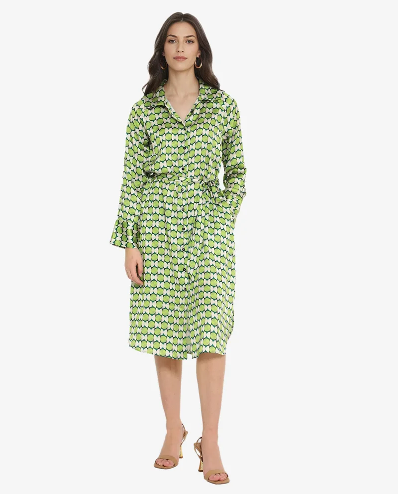 ريريزم Women's Geometric Printed Satin Dress