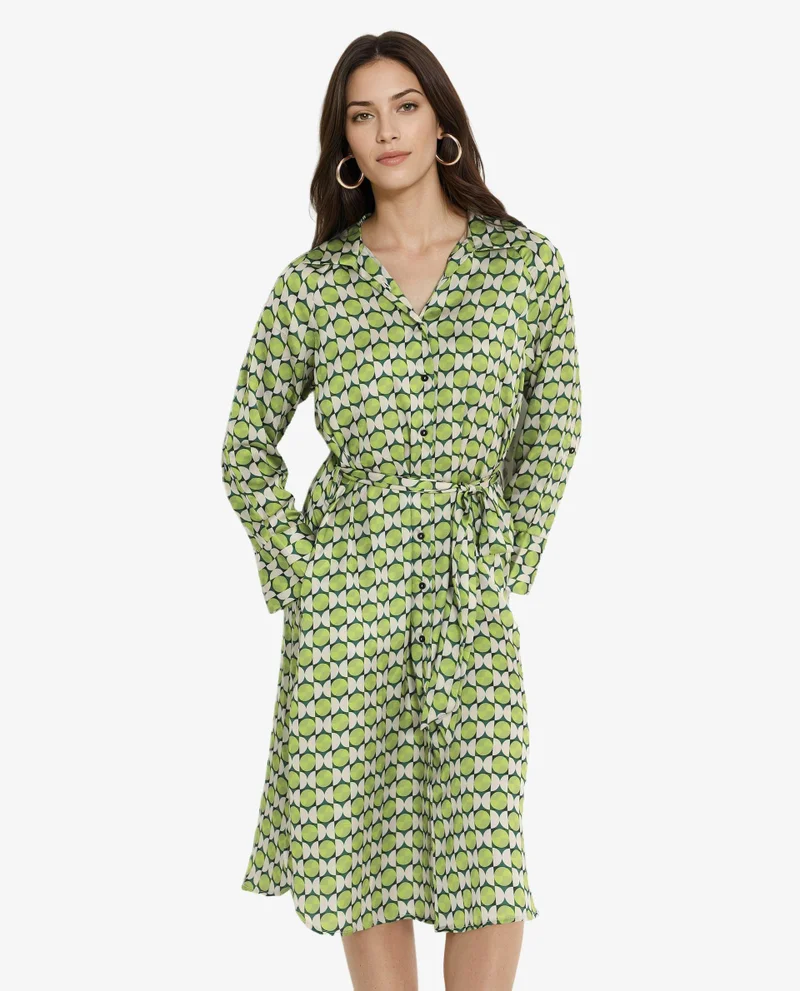 ريريزم Women's Geometric Printed Satin Dress
