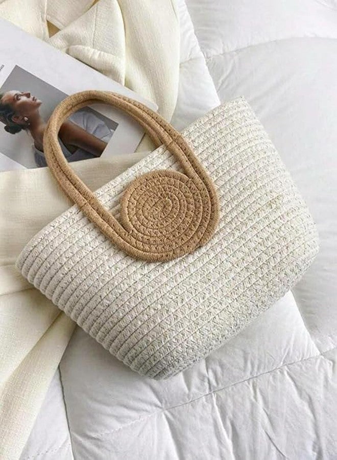 ROYAL TREND Hand Bg | Large Tote Bag | Summer Bg | Bucket Bg | Basket Bg | Beach Bags for Women Elevate your summer wardrobe with this exclusive tote. Color White,Tan Approx. 8" H x 13" L - Image 2