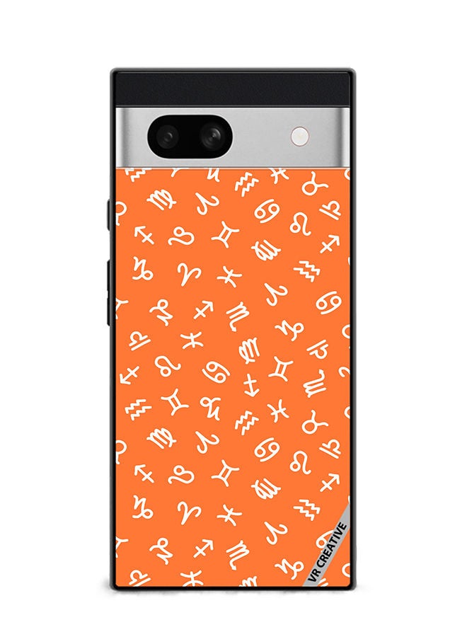 VR CREATIVE Protective Case Cover For Google Pixel 7a Orange Seamless Pattern With White Zodiac Signs Design Multicolour - Image 1