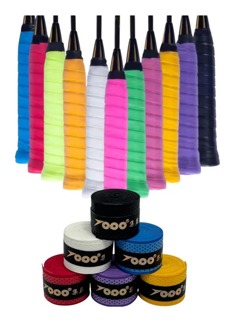 Refresh your racket strokes with SportQ New Anti-Slip Super Absorbent Racket Grip Set for Tennis and Badminton, PU, ​​Multi Color (Set of 6)