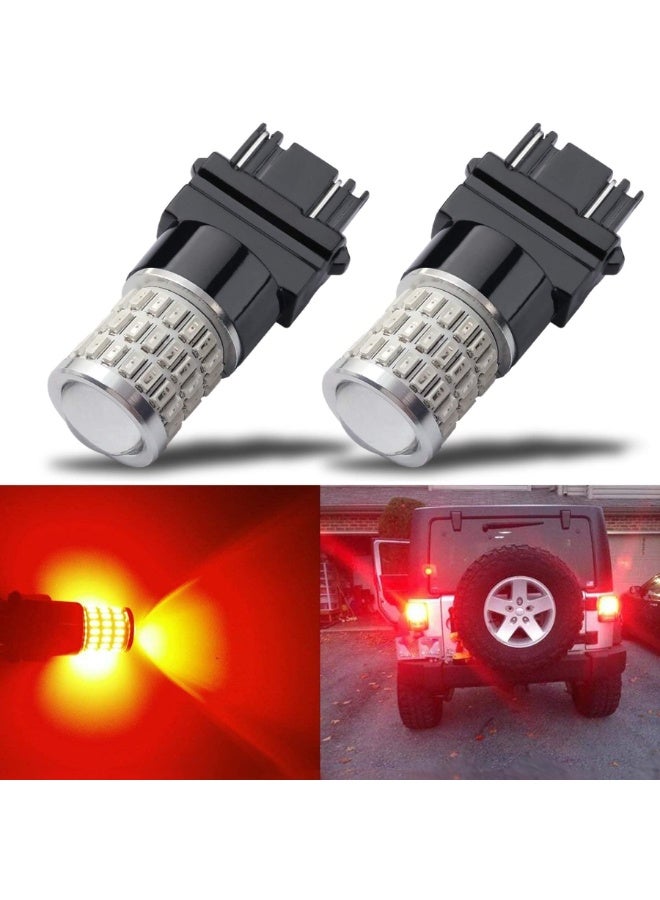 2 Pcs Super Bright Low Power Dual Brightness 3157 LED Bulbs with Projector Replacement for Tail Brake Lights(Red) - Image 1