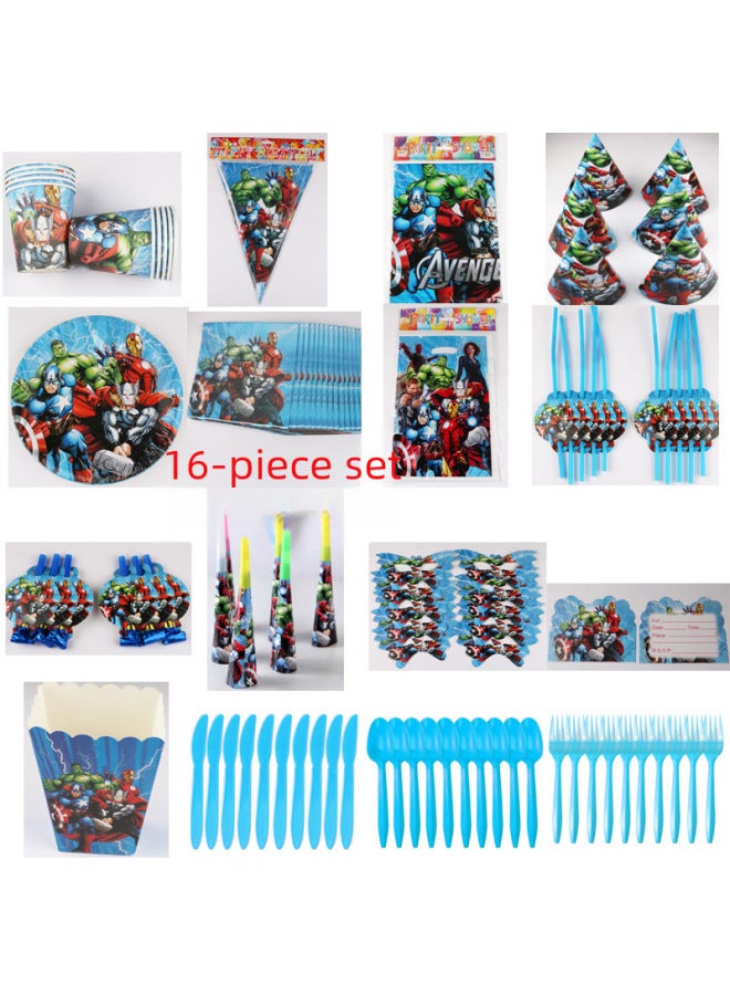 Avengers Children's Birthday Festival Party Suit Pennant Paper Cup Paper Plate Mask Party Tableware Suit - Image 4