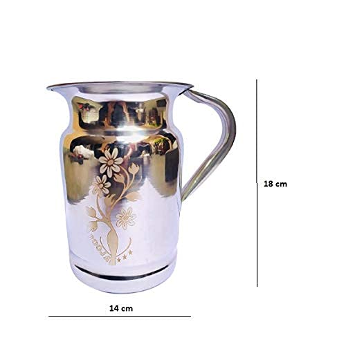 PMO Stainless Steel Flower Laser Art Jug Steel Jug Pitcher for Water Storage 2000ML(open-Without Lid) - Image 2