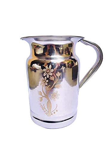PMO Stainless Steel Flower Laser Art Jug Steel Jug Pitcher for Water Storage 2000ML(open-Without Lid) - Image 1