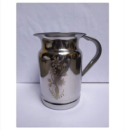 PMO Stainless Steel Flower Laser Art Jug Steel Jug Pitcher for Water Storage 2000ML(open-Without Lid) - Image 3