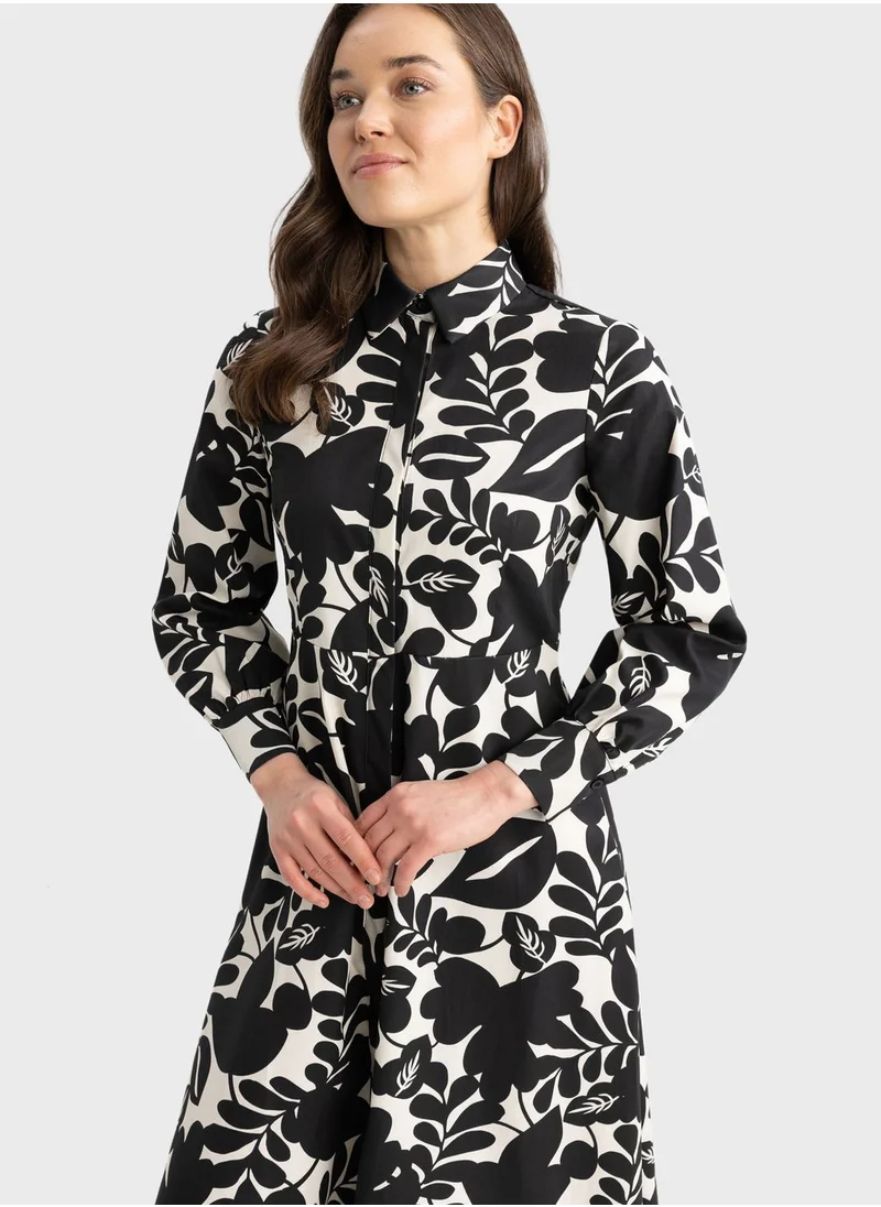 DeFacto Floral Print Puff Sleeve Dress