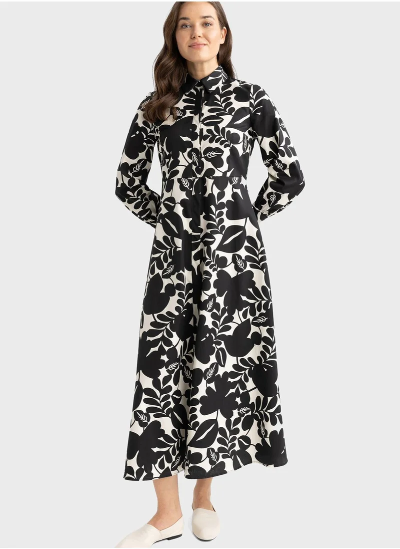 DeFacto Floral Print Puff Sleeve Dress