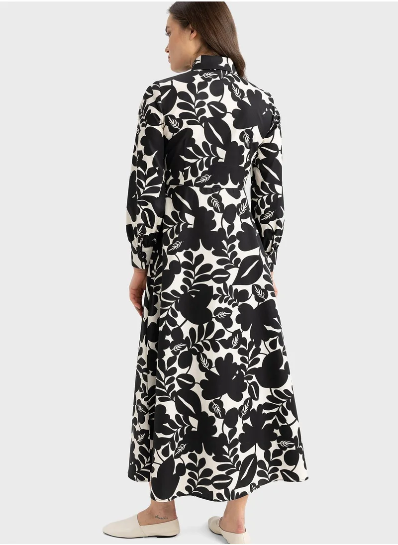 DeFacto Floral Print Puff Sleeve Dress