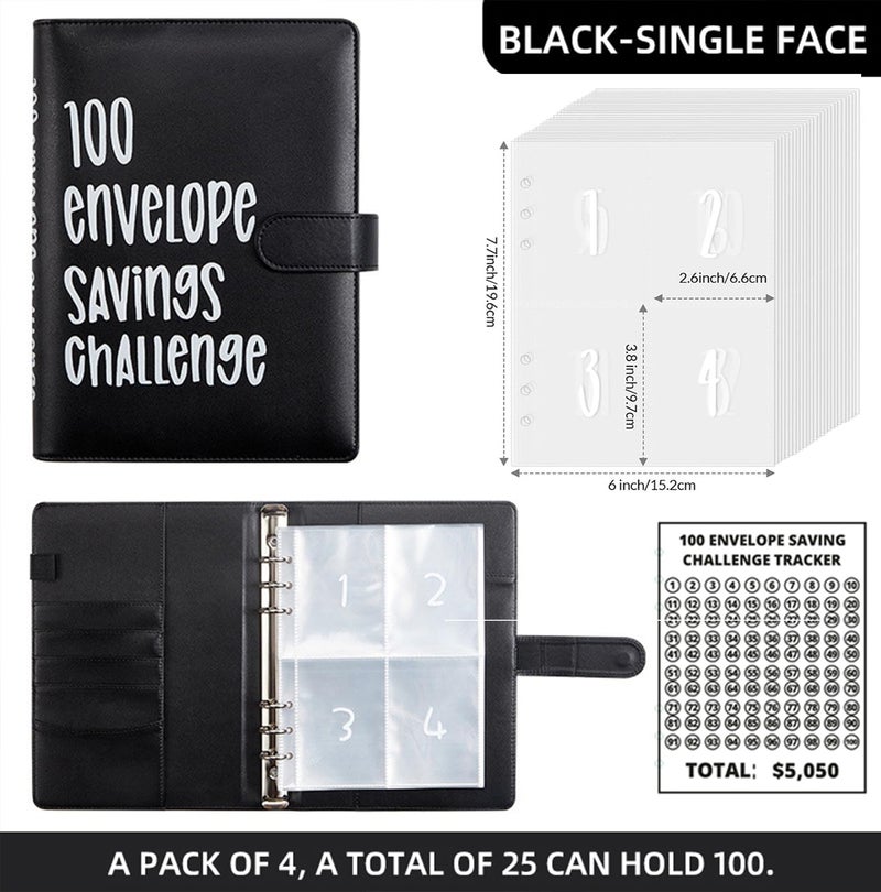 UOCLERY 2PCS 100 Envelopes Money Saving Challenge, Envelopes Challenge Binder, Achieving Financial Goals with a Budget Binder and Cash Envelopes, Successfully Reach Your Savings Goals of $5,050 (Blue+Black) - Image 2