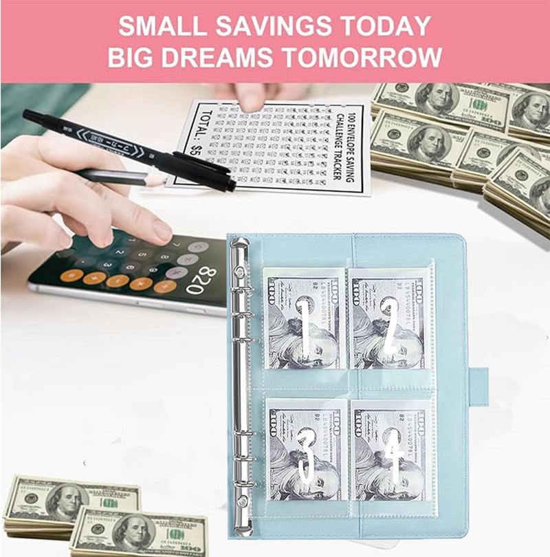 UOCLERY 2PCS 100 Envelopes Money Saving Challenge, Envelopes Challenge Binder, Achieving Financial Goals with a Budget Binder and Cash Envelopes, Successfully Reach Your Savings Goals of $5,050 (Blue+Black) - Image 4