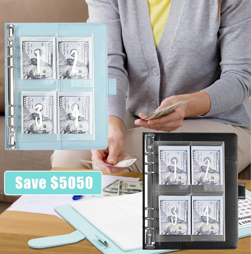 UOCLERY 2PCS 100 Envelopes Money Saving Challenge, Envelopes Challenge Binder, Achieving Financial Goals with a Budget Binder and Cash Envelopes, Successfully Reach Your Savings Goals of $5,050 (Blue+Black) - Image 5