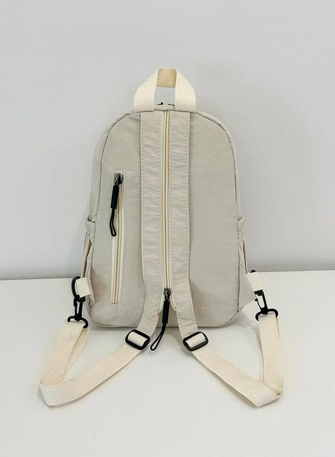 Take Two Kids Plain Beige Nylon Casual Backpack with Zip Closure