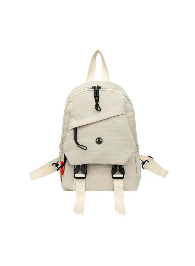 Take Two Kids Plain Beige Nylon Casual Backpack with Zip Closure