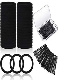 Chuangdi 60 Pieces Black Seamless Hair Ties And 60 Pieces Black Hair Bobby Pins Hair Clips Hair Pins With Box For Thick Heavy And Curly Hair No Metal Ponytail Holder For Girls And Women  - Image 1