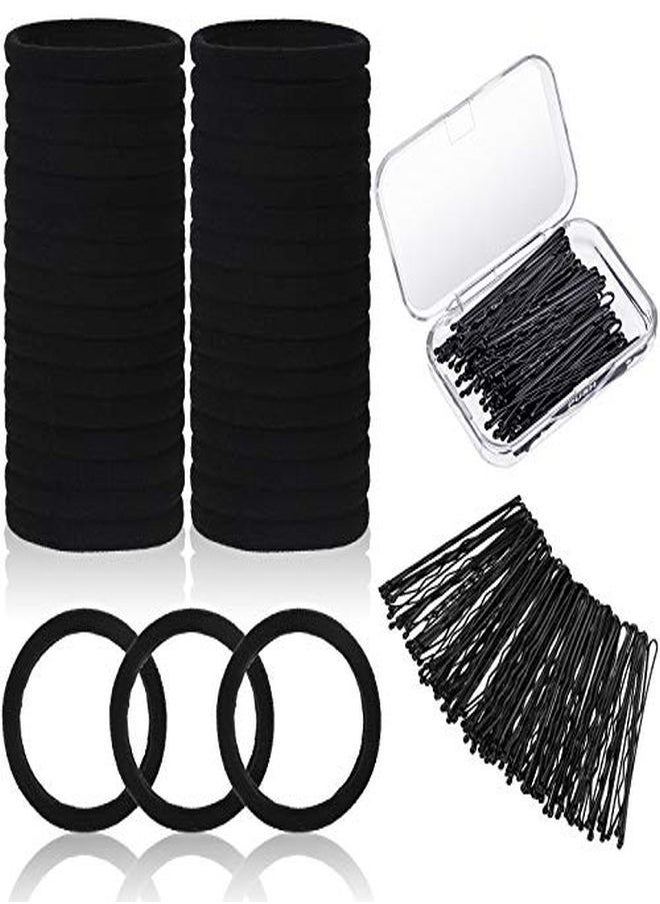 Chuangdi 60 Pieces Black Seamless Hair Ties And 60 Pieces Black Hair Bobby Pins Hair Clips Hair Pins With Box For Thick Heavy And Curly Hair No Metal Ponytail Holder For Girls And Women  - Image 1