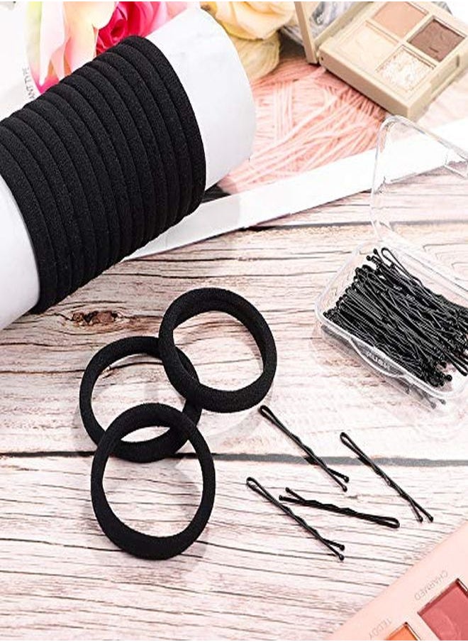 Chuangdi 60 Pieces Black Seamless Hair Ties And 60 Pieces Black Hair Bobby Pins Hair Clips Hair Pins With Box For Thick Heavy And Curly Hair No Metal Ponytail Holder For Girls And Women  - Image 5