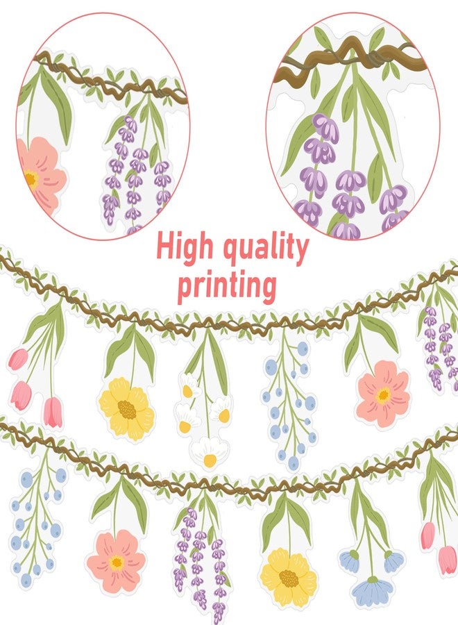 umoni Flower Party Banner Wildflower Garland Spring Floral Party Decorations 2PCS Enchanted Garden Hanging Banner Decor for Flower Theme Wedding Wild One Birthday Baby Shower Valentine's Supplies - Image 3