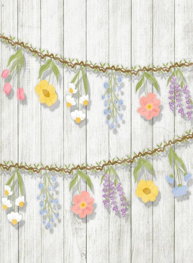 umoni Flower Party Banner Wildflower Garland Spring Floral Party Decorations 2PCS Enchanted Garden Hanging Banner Decor for Flower Theme Wedding Wild One Birthday Baby Shower Valentine's Supplies - Image 2