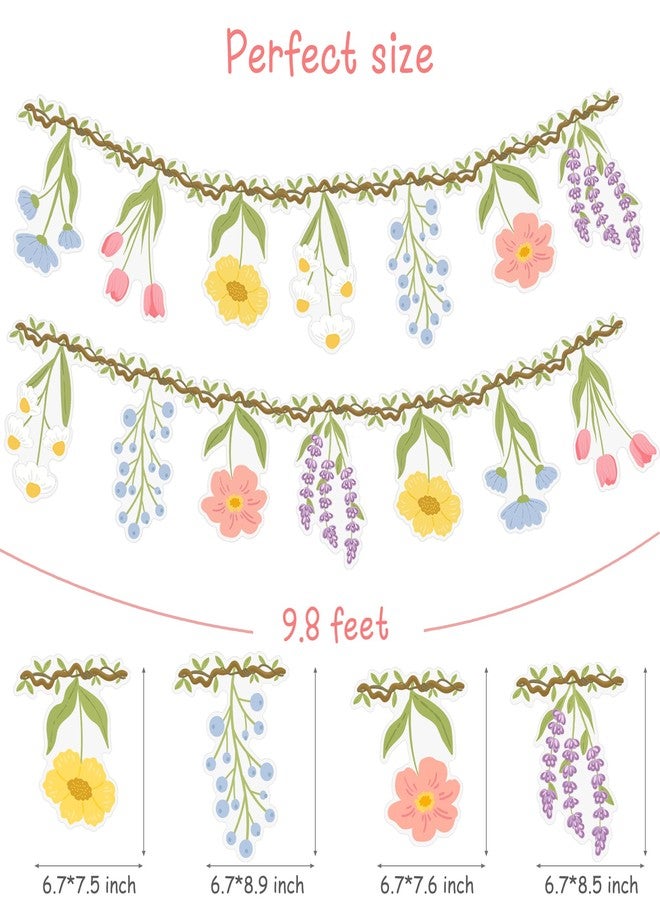 umoni Flower Party Banner Wildflower Garland Spring Floral Party Decorations 2PCS Enchanted Garden Hanging Banner Decor for Flower Theme Wedding Wild One Birthday Baby Shower Valentine's Supplies - Image 4