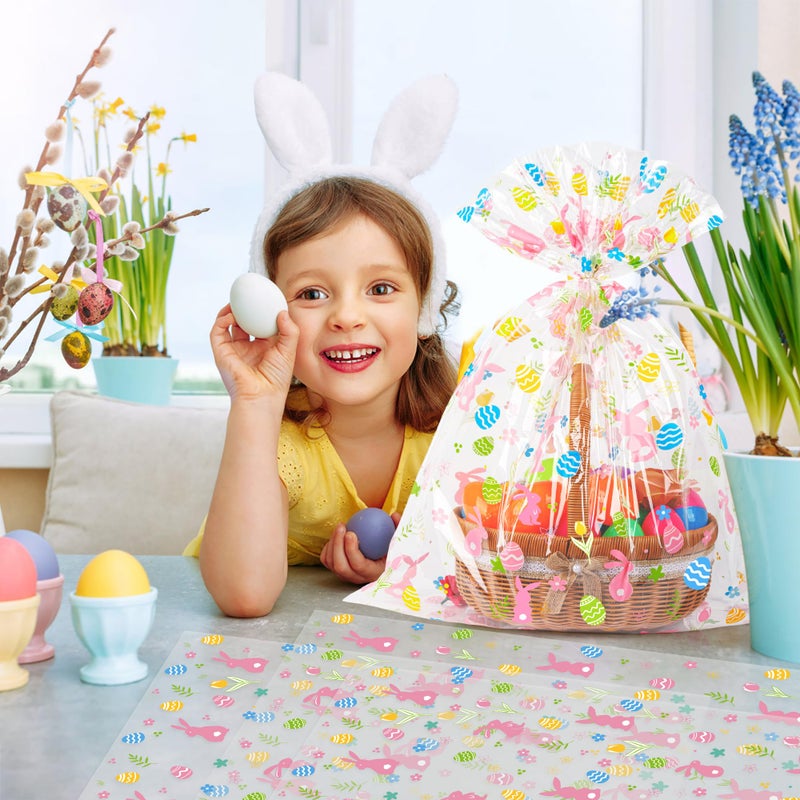 CUDICY Easter Bags 10pcs Large Cellophane Bags 24x30 Inch Cellophane Wrap for Gift Baskets Clear Plastic Wrapping(Spring) - Image 5