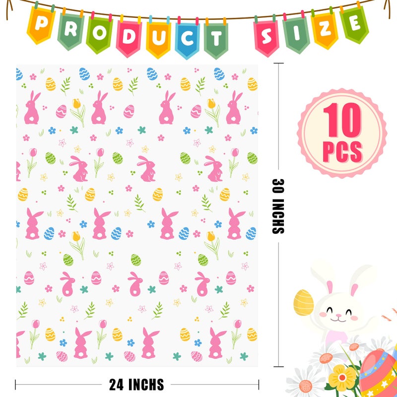 CUDICY Easter Bags 10pcs Large Cellophane Bags 24x30 Inch Cellophane Wrap for Gift Baskets Clear Plastic Wrapping(Spring) - Image 2