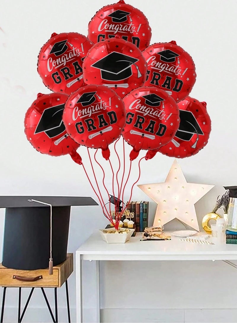 Graduation Decoration – Set of 8 Balloons Featuring Graduation Cap Designs and Congratulatory Messages with Ribbon for Decorating Your Graduation Party - Image 1