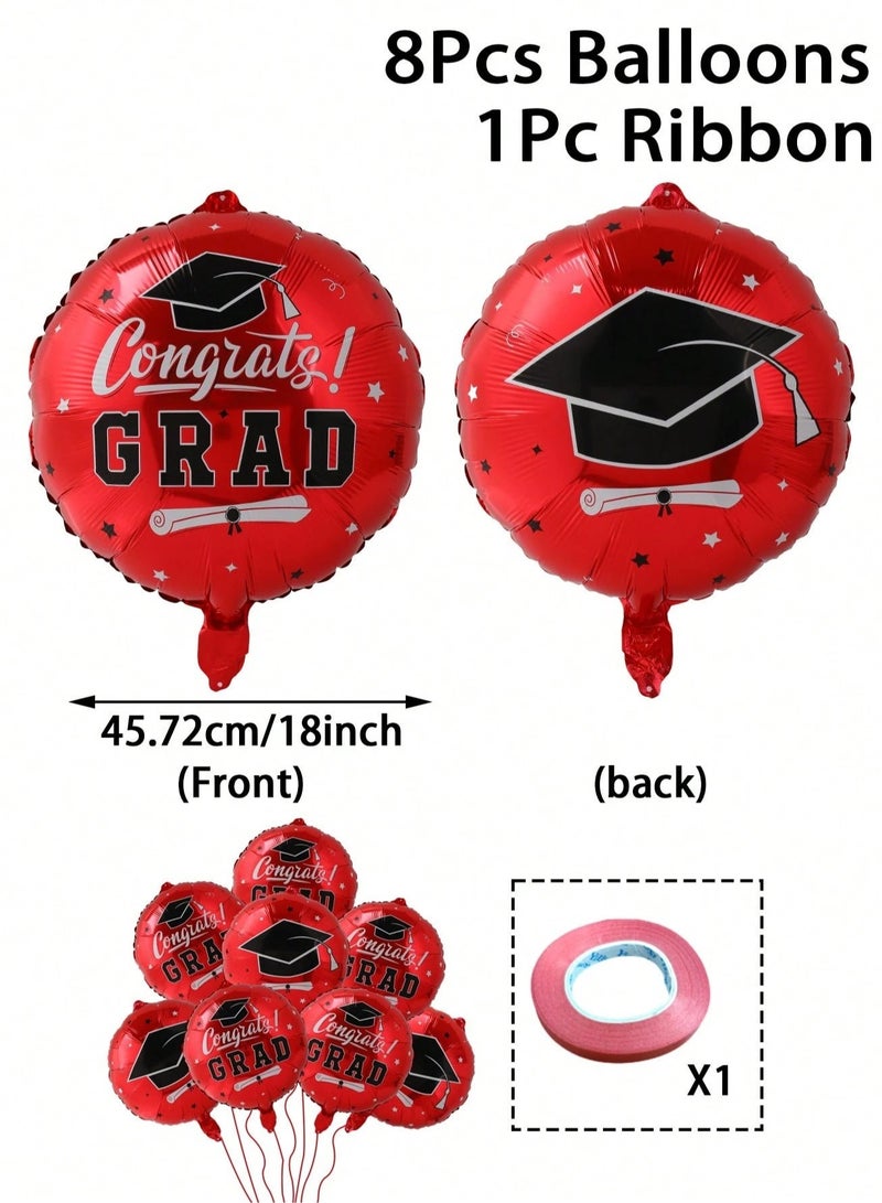 Graduation Decoration – Set of 8 Balloons Featuring Graduation Cap Designs and Congratulatory Messages with Ribbon for Decorating Your Graduation Party - Image 2
