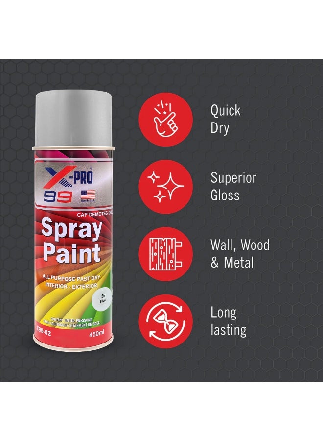 اكس برو 99 X-99 PRO Silver - طلاء رش (450 مل) - بلمسة نهائية شفافة ولامعة - سريع الجفاف - متعدد الأسطح - للاستخدام الداخلي والخارجي - Image 4