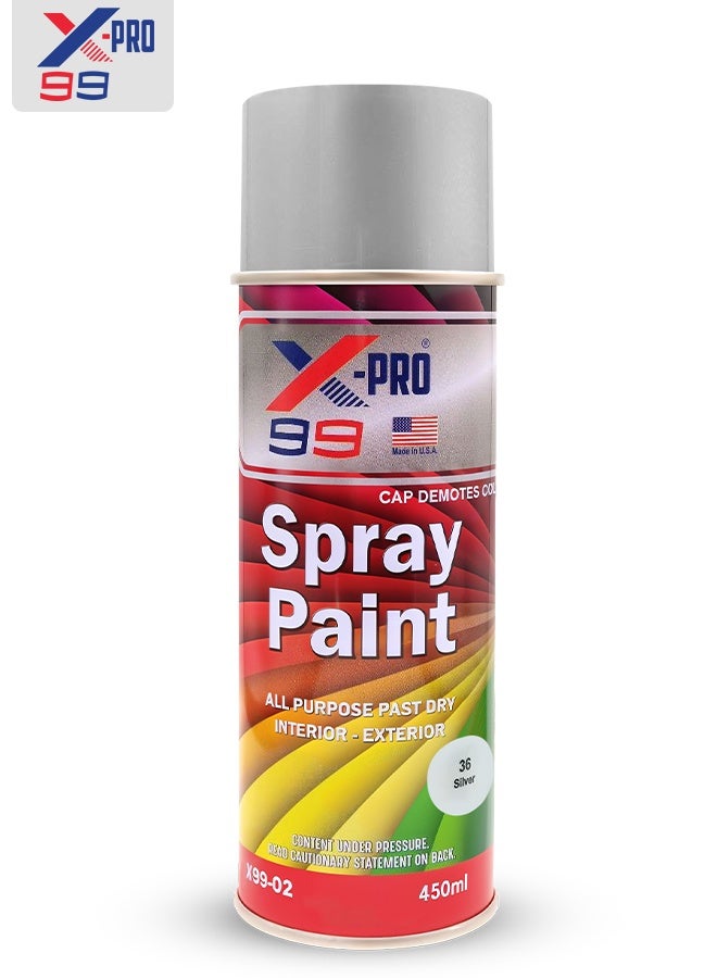 اكس برو 99 X-99 PRO Silver - طلاء رش (450 مل) - بلمسة نهائية شفافة ولامعة - سريع الجفاف - متعدد الأسطح - للاستخدام الداخلي والخارجي - Image 3