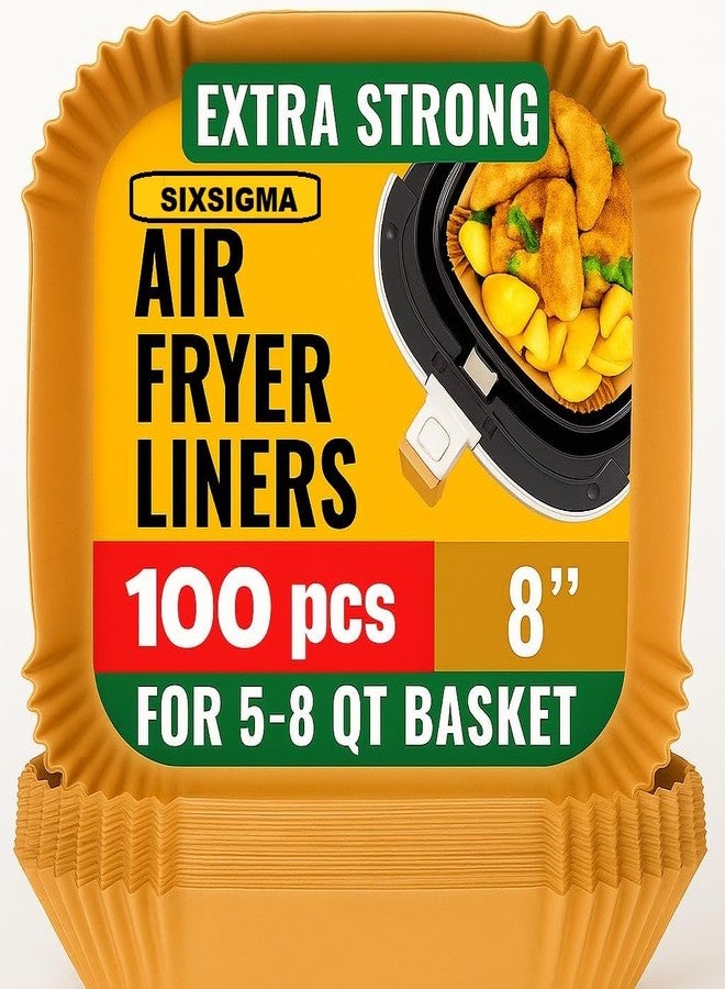 Six Sigma SIXSIGMA Air Fryer Paper 100 Pcs Disposable Liners - Parchment Paper for Frying, Cooking, Roasting Non-Stick Oil Proof Basket Liners for Steamer Microwave Oven, Deep Fryer Parts (8 in-Round) (Square) - Image 1