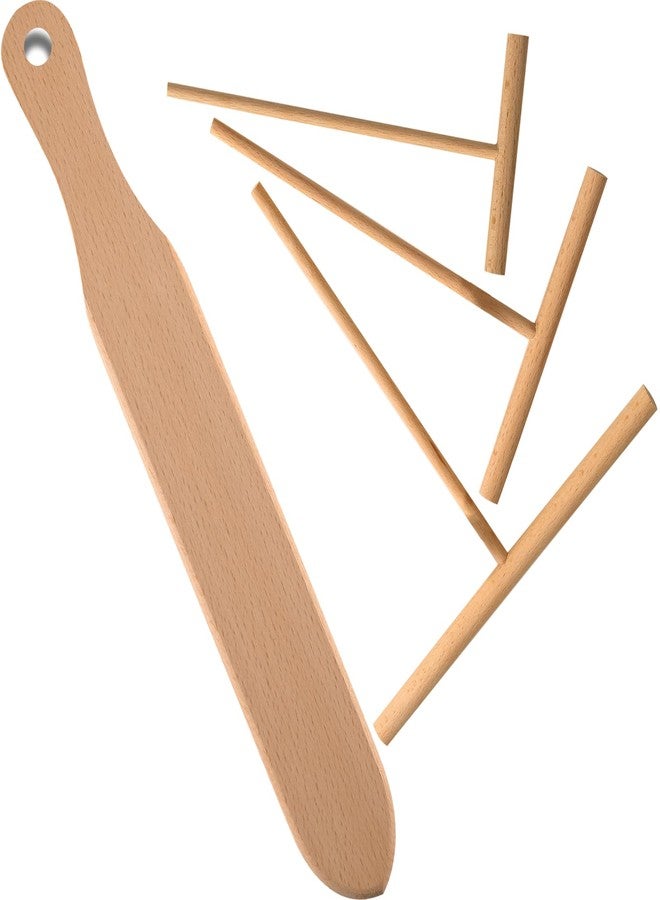CJFocus Crepe Spreader and Spatula Set, Includes 1 Pcs 13.4" Pancake Turner with 3 Pcs (3.5", 5", 7") T-Shaped Roti & Mix Batter Spreader Sticks, Fit for Any Size Pan Maker, Wooden Crepe Tools Kit - Image 1