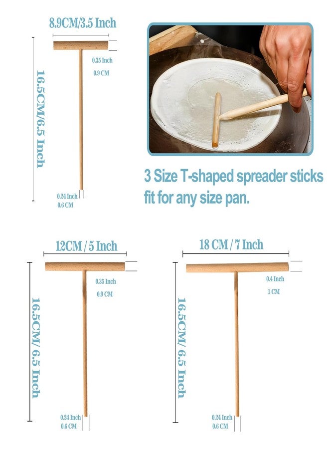 CJFocus Crepe Spreader and Spatula Set, Includes 1 Pcs 13.4" Pancake Turner with 3 Pcs (3.5", 5", 7") T-Shaped Roti & Mix Batter Spreader Sticks, Fit for Any Size Pan Maker, Wooden Crepe Tools Kit - Image 4