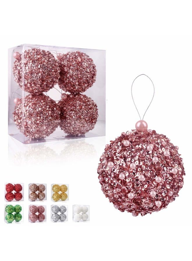 ZHANYIGY 4.25" Christmas Ball Ornaments 4pc Set Rose Gold Shatterproof Christmas Decorations Tree Balls for Xmas Trees Wedding Party Holiday Decorations Tabletop Small Trees Decoration (Rose Gold) - Image 1