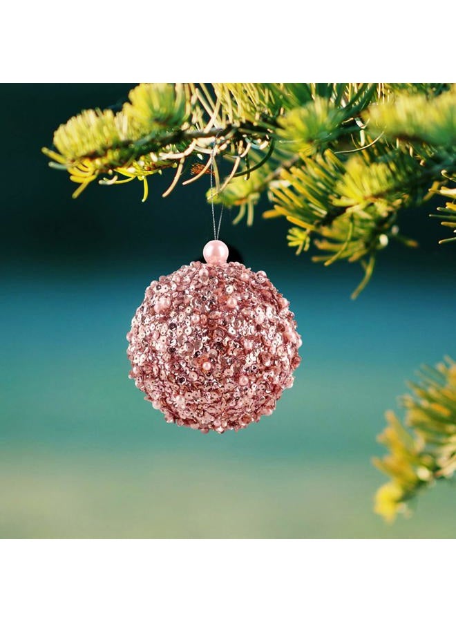 ZHANYIGY 4.25" Christmas Ball Ornaments 4pc Set Rose Gold Shatterproof Christmas Decorations Tree Balls for Xmas Trees Wedding Party Holiday Decorations Tabletop Small Trees Decoration (Rose Gold) - Image 3