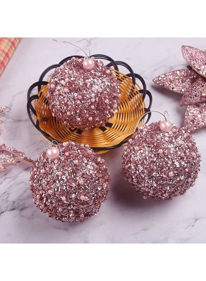 ZHANYIGY 4.25" Christmas Ball Ornaments 4pc Set Rose Gold Shatterproof Christmas Decorations Tree Balls for Xmas Trees Wedding Party Holiday Decorations Tabletop Small Trees Decoration (Rose Gold) - Image 4