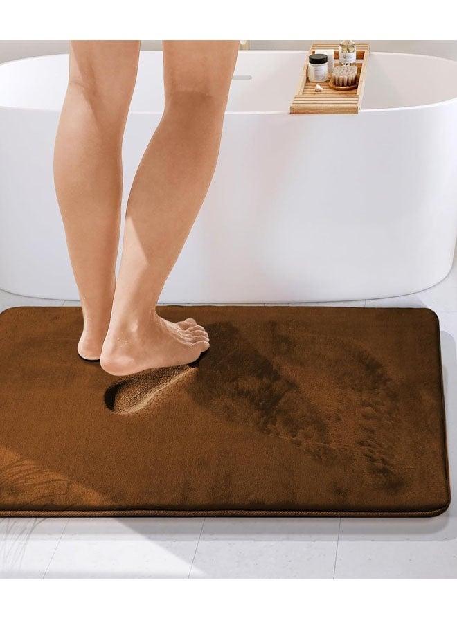 Bath Mat for Bathroom, Extra Soft and Absorbent Bathroom Mats, Embossed Thick Sponge Floor Mat, Super Soft Non-Slip Bathroom Mat, Non-Slip Foot Mat, Absorbent And Machine Washable, Suitable For Bathroom, Shower And Bathtub Light,Dark Brown - Image 3