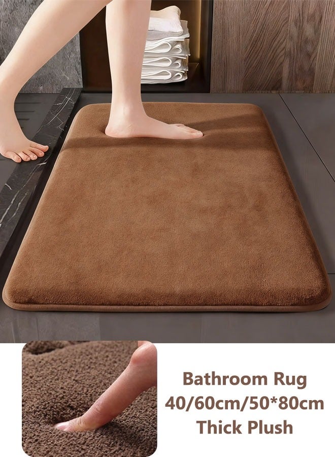 Bath Mat for Bathroom, Extra Soft and Absorbent Bathroom Mats, Embossed Thick Sponge Floor Mat, Super Soft Non-Slip Bathroom Mat, Non-Slip Foot Mat, Absorbent And Machine Washable, Suitable For Bathroom, Shower And Bathtub Light,Dark Brown - Image 1