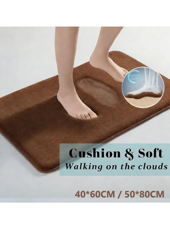 Bath Mat for Bathroom, Extra Soft and Absorbent Bathroom Mats, Embossed Thick Sponge Floor Mat, Super Soft Non-Slip Bathroom Mat, Non-Slip Foot Mat, Absorbent And Machine Washable, Suitable For Bathroom, Shower And Bathtub Light,Dark Brown - Image 2