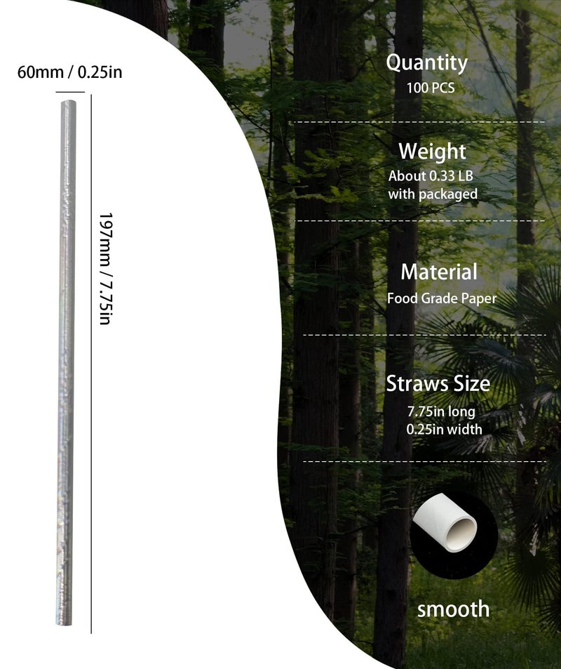 BOFA Eco Tableware Shining Silver Paper Straws for Drinking  100 Disposable Metal Silver Drinking Straw  Solid Sliver Paper Straws for Wedding Party Decoration - Image 3