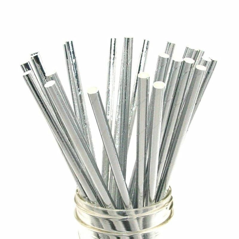 BOFA Eco Tableware Shining Silver Paper Straws for Drinking  100 Disposable Metal Silver Drinking Straw  Solid Sliver Paper Straws for Wedding Party Decoration - Image 1