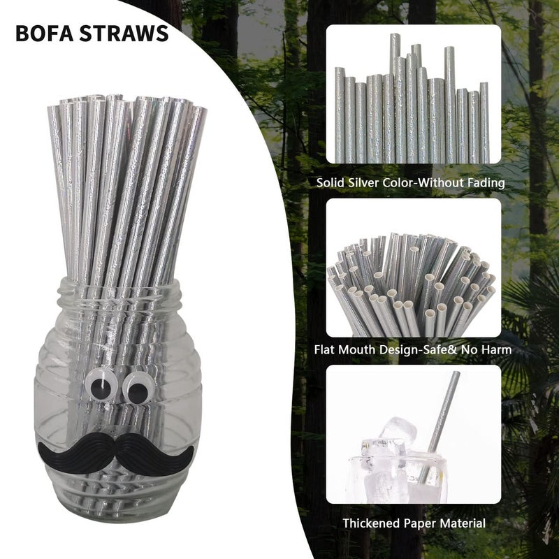 BOFA Eco Tableware Shining Silver Paper Straws for Drinking  100 Disposable Metal Silver Drinking Straw  Solid Sliver Paper Straws for Wedding Party Decoration - Image 2