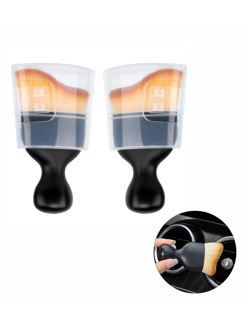BIGTHREE 2 Pcs Car Interior Cleaning Tool Brush with Cover, Car Detailing Brushes, Auto Interior Soft Hair Removal Brush, Car Brush, Car Cleaning Brush, Car Interior Cleaning Tool Brush, Scratch Free - Image 1