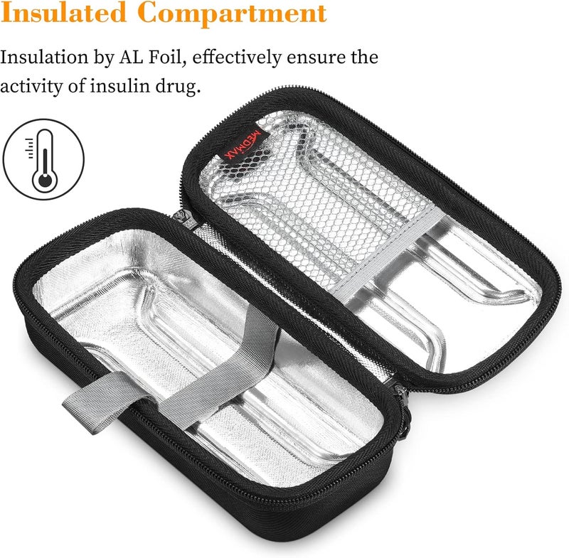 MEDMAX Insulin Vial Carrying Cooler Case Portable Water Resistant Insulated Diabetic Organizer Protective Hard Shell Medical Travel Case with One Ice Brick TSA Approved Black - Image 2