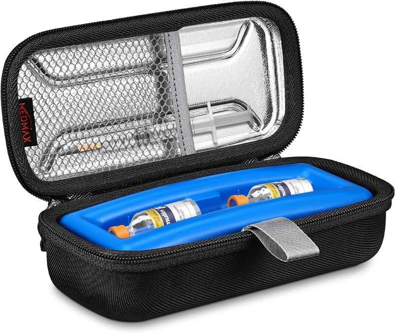 MEDMAX Insulin Vial Carrying Cooler Case Portable Water Resistant Insulated Diabetic Organizer Protective Hard Shell Medical Travel Case with One Ice Brick TSA Approved Black - Image 1