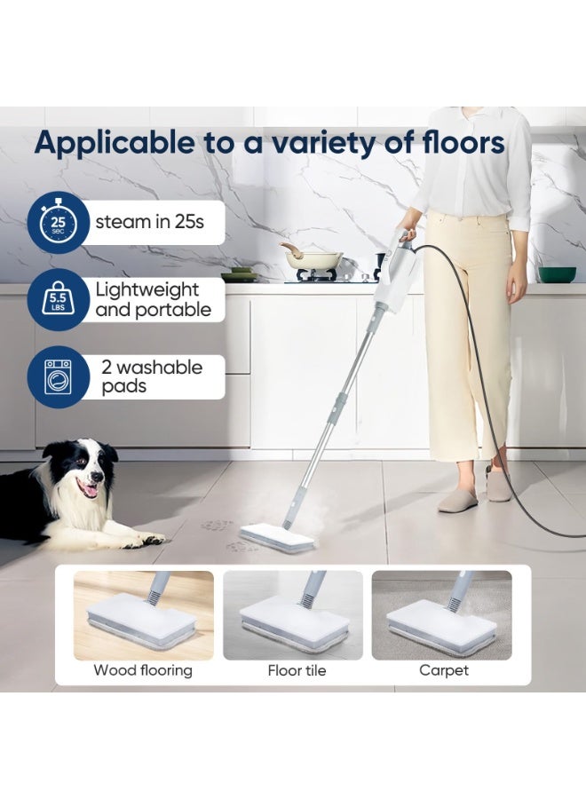 VINNYSEN Steam Mop for Floor Cleaning Steam Cleaner for Home with Handheld 6-in-1 Multi-function Attachments for Hardwood Floors Clothes Windows Tiles Grout Furniture Cleaning (White-Gray) - Image 5
