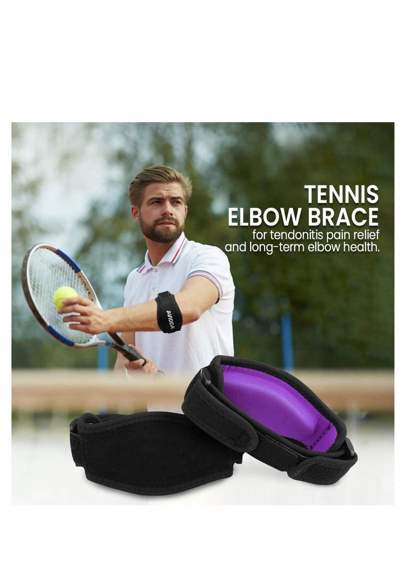 Excefore - Elbow Support Strap, Adjustable Elbow Brace with Compression Pad Tennis Golfer's Elbow Pain Relief Weather Resistance for Tennis Elbow, Golfers Elbow, Pain Relief, Men, Women Purple 2 Pack - Image 1