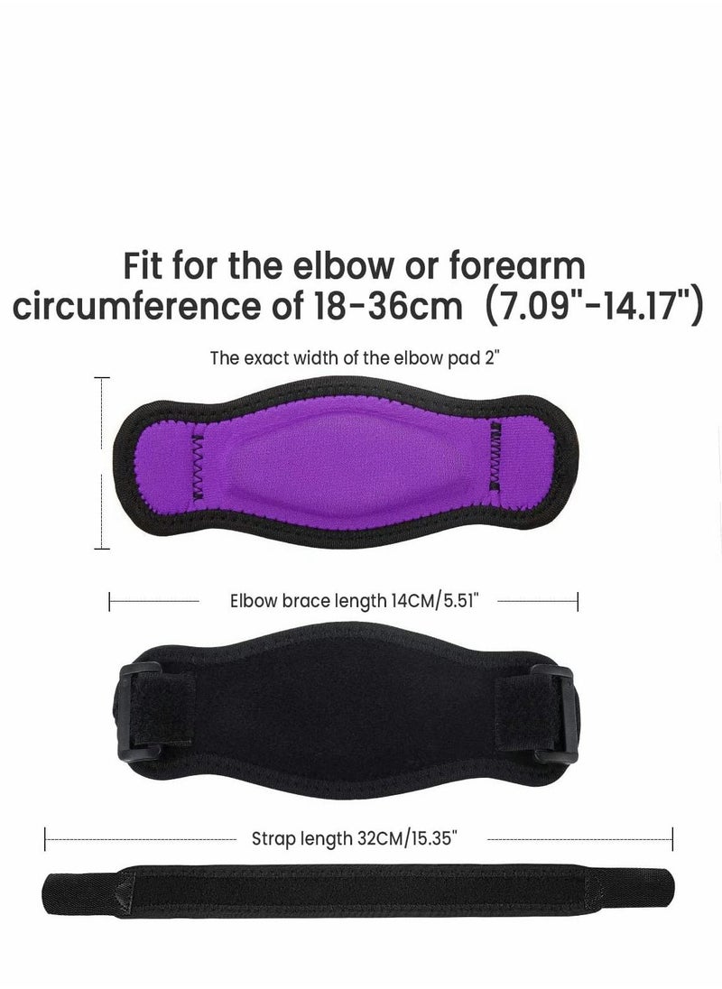 Excefore - Elbow Support Strap, Adjustable Elbow Brace with Compression Pad Tennis Golfer's Elbow Pain Relief Weather Resistance for Tennis Elbow, Golfers Elbow, Pain Relief, Men, Women Purple 2 Pack - Image 1