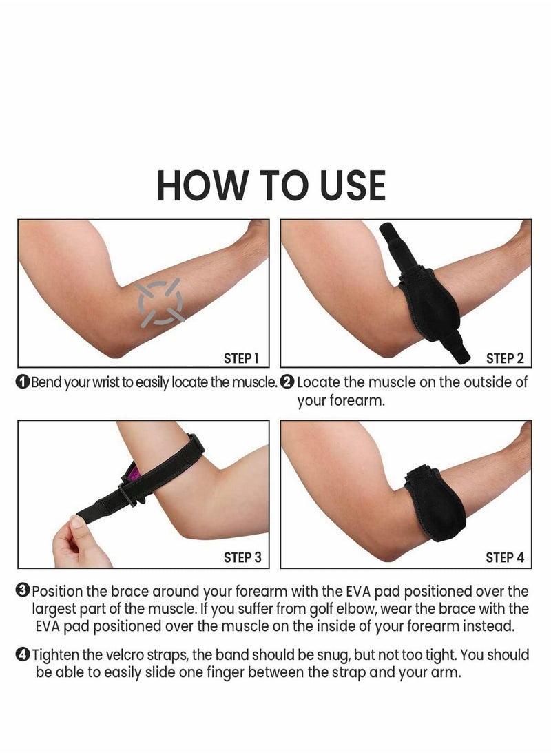 Excefore - Elbow Support Strap, Adjustable Elbow Brace with Compression Pad Tennis Golfer's Elbow Pain Relief Weather Resistance for Tennis Elbow, Golfers Elbow, Pain Relief, Men, Women Purple 2 Pack - Image 1