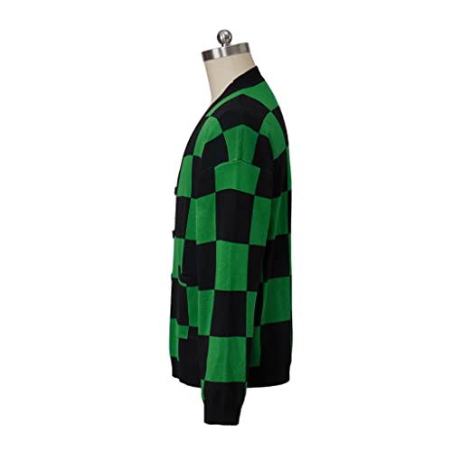 iSHOWcos Anime Cosplay Green Plaid Cardigan Sweater Knit Jacket Top-2XL3XL - Image 4